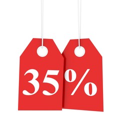 Obraz na płótnie Canvas Price discount 35 percent off on red hanging labels