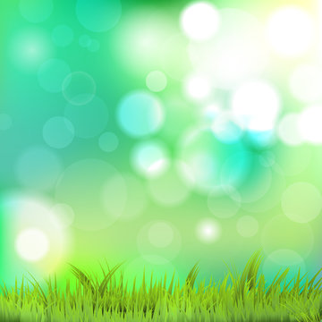 Nature background with grass and bokeh. Vector file.