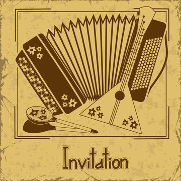 Invitation with folk musical instruments