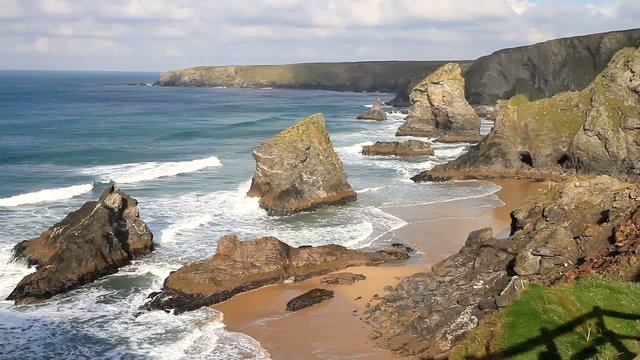 Cornwall coast Bedruthan Steps England UK with sound