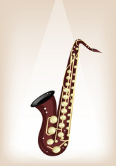 Fototapeta na wymiar A Musical Tenor Saxophone on Brown Stage Background