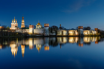 Fototapeta na wymiar Stunning View of Novodevichy Convent in the Evening, Moscow, Rus