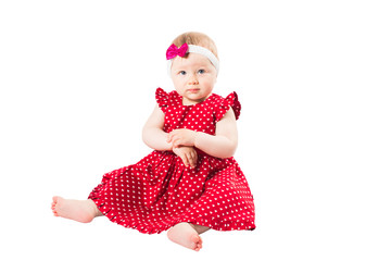 Adorable little baby girl  playing in the studio, isolated
