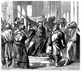 King Saül : attacking David - Biblical Scene - obrazy, fototapety, plakaty