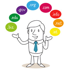 Geschäftsmann, Top level domains, Internet, URL, Endungen