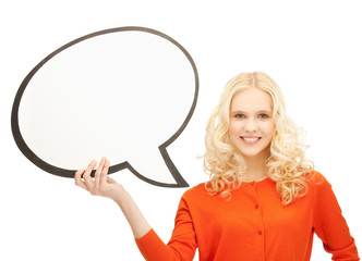 smiling student with blank text bubble