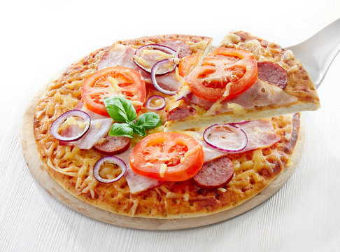 Salami and tomato pizza