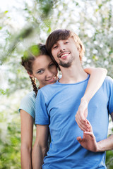 Fototapeta premium Young attractive couple together outdoors