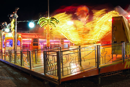 Amusement park attraction at night