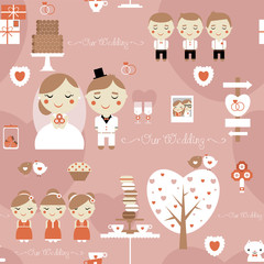 Seamless pattern of cute wedding