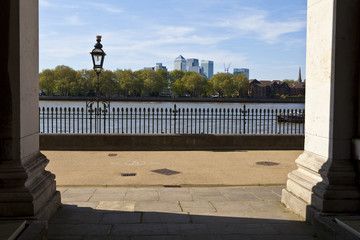 View of Docklands from the Royal Naval College in London.