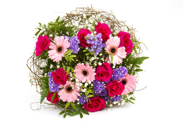 bouquet of colourful flowers isolated on white