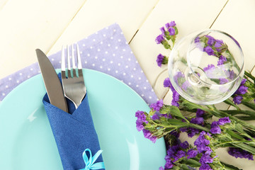 Table serving on a wooden background