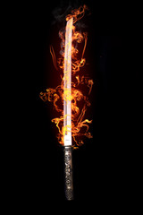 Fototapeta premium Japoński miecz w płomieniach