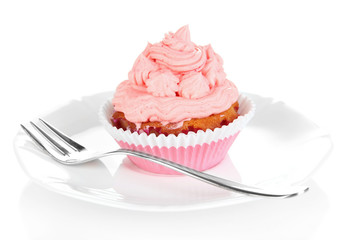 Delicious beautiful cupcake isolated on white