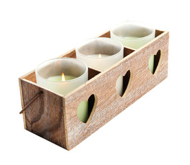 Wooden candlestick with candles, isolated on white