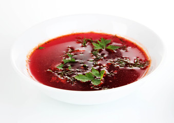 Delicious borsch isolated on white