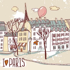 Papier Peint photo Lavable Café de rue dessiné croquis urbain de paris