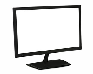 Black lcd monitor isolated on white background.