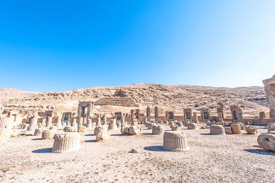 Ruins of Apadana Palace in Persepolis, north Shiraz, Iran.