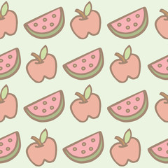Seamless pattern of apple and watermelon cartoon