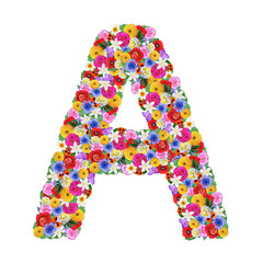A,  letter of the alphabet in different flowers