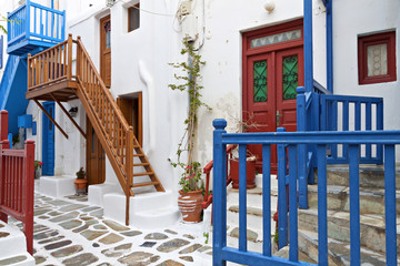Traditional streets of Mykonos island in Greece