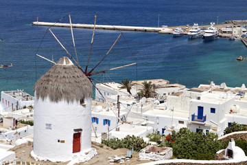 Traditional windmill over the port of Mykonos island