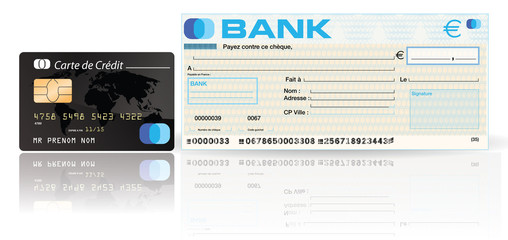 Fototapeta na wymiar carte bleue / VISA et chèque de banque