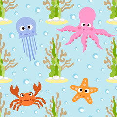 Sea animals seamless background card