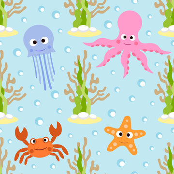 Sea animals seamless background card © dicraftsman