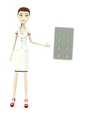 3d render of cartoon character with pills