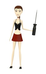 3d render of cartoon character with screwdriver