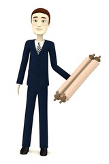 3d render of cartoon character with scroll