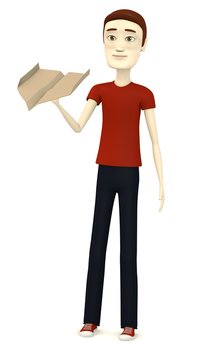 3d render of cartoon character with paper plane