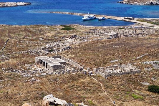 Delos island at the aegean sea in Greece