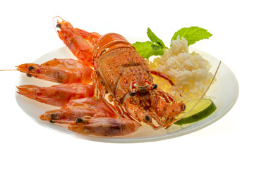 Spiny lobster, shrimps and rice