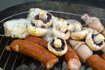 barbecue with delicious grilled meat on grill