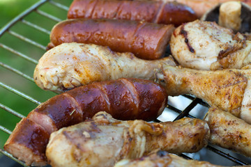 barbecue with delicious grilled meat on grill