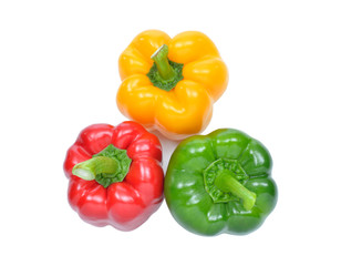 three bell peppers isolated on white background