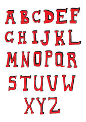 Red hand drawn alphabet