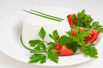 Fresh ricotta cheese with parsley and tomatoes