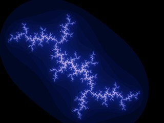 Blue fractal lightning on a dark background