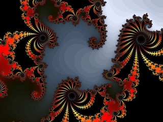 Patterned fractal spiral on a grey background