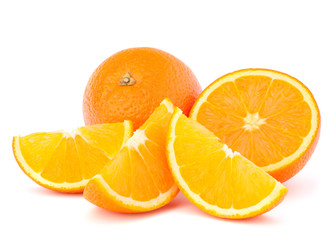 Whole orange fruit and his segments or cantles
