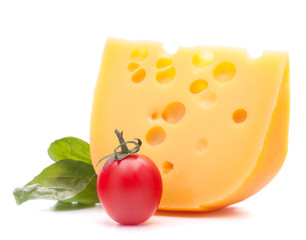 Cheese and basil leaves