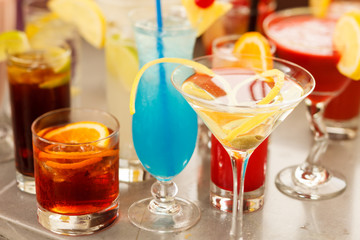 Colorful cocktails close up