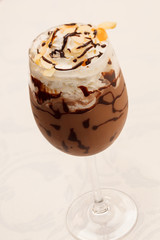 cold fresh ice coffee with chocolate close up
