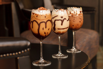cold fresh ice coffee with chocolate close up