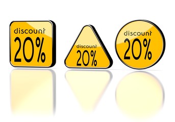 discount symbol on three warning signs